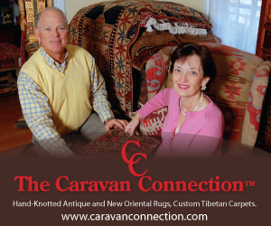 Mary Lynn and Mike Owners of an oriental rug store in Westchester, NY in their area rug showroom